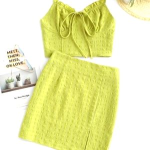 💢SOLD💢 Tied Seersucker Slit Smocked Two Piece Skirt Set -